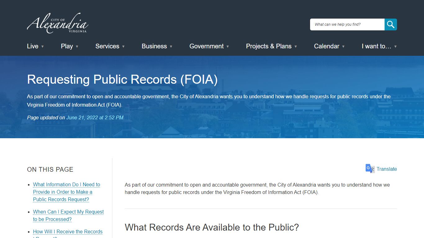 Requesting Public Records (FOIA) | City of Alexandria, VA
